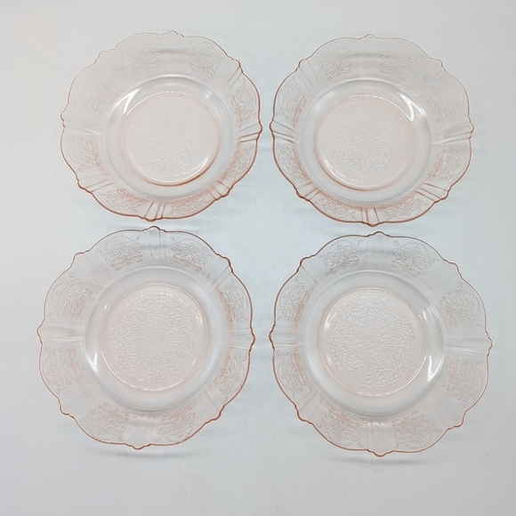 American Sweetheart Macbeth Evans pink depression glass small plates set of 4 - Picture 3 of 6